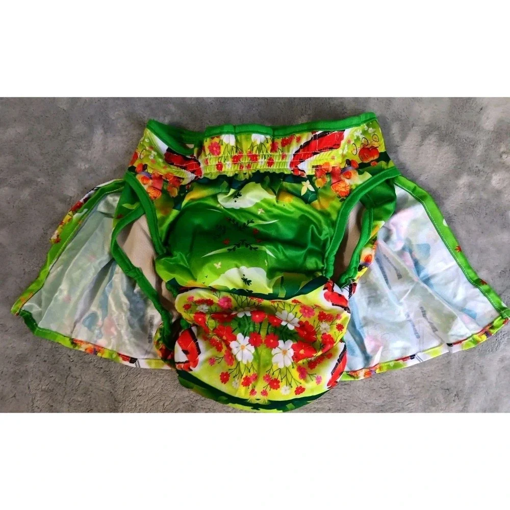 4 Washable Female Dog‎ Diapers Skirt XL Adjustable Waist Flowers Animals Birds